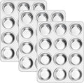 E-far 12-Cup Muffin Pan Set of 3, Stainless Steel Cupcake Pan Tins, Non-Toxic Metal Cupcake Tray for Baking Small Muffin Cakes, Heavy Duty & Regular Size, Rust Free & Dishwasher Safe