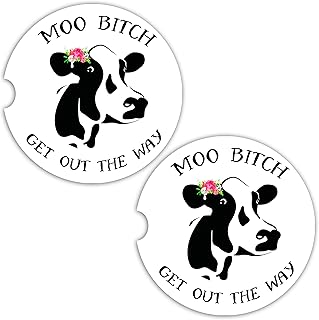 Cow Car Coasters for Cup Holders - 2 Pack Cute Cow Print Car Accessories for Women, Funny Highland Cows Stuff Decor, Absorbent Ceramic Cup Holder Coaster for Car to Keep Clean, Country Western Gift
