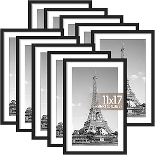 upsimples 11x17 Picture Frame Set of 10, Display Pictures 9x15 with Mat or 11x17 Without, Multi Photo Frames Collage for Wall Display, Black