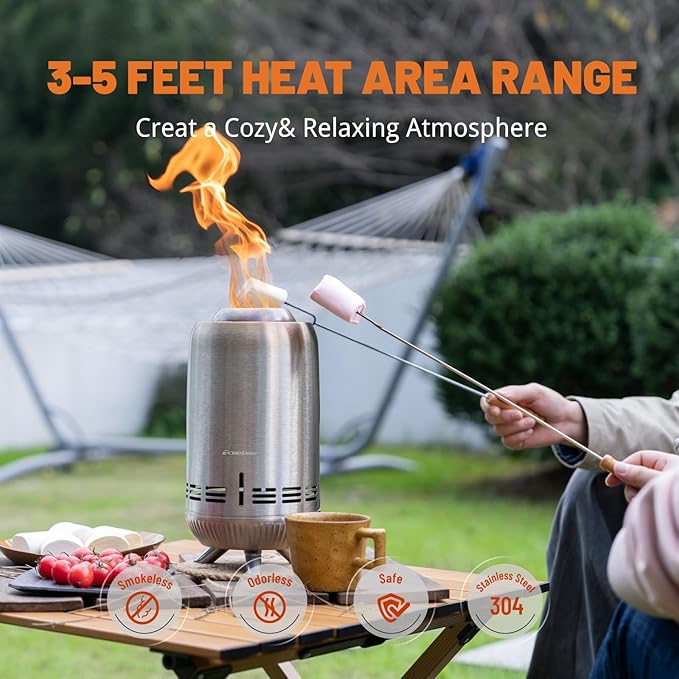 EchoSmile 12 x 7 inch Smokeless Tabletop Fire Pit with Stand, Stainless Steel Portable Fire Pit for Outside Camping, Patio, Camping Stove Fueled by Pellets or Wood Burning, Sliver
