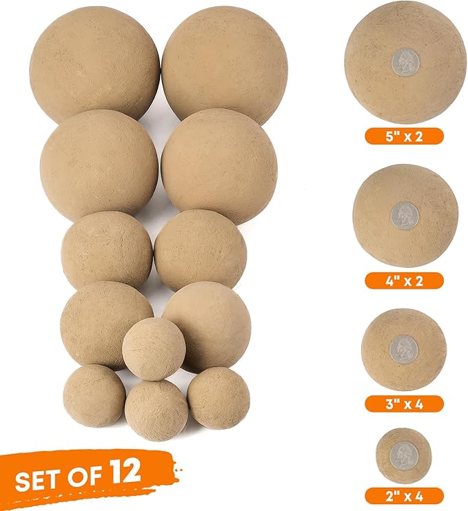 Stanbroil 12 Pack Ceramic Balls, Mixed 4 Sizes Fireplace Balls, Modern Accessory for Fire Pit, Fire Bowl, and Fireplace, Beige