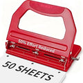 AFMAT 3 Hole Punch Heavy Duty, 9/32" Holes, 50-Sheet Hole Puncher 3 Ring, 50% Reduced Effort, Adjustable Two & Three Hole Punch, Metal Paper Puncher w/Large Chip Tray, Metal Paper Guide, Red, HP18