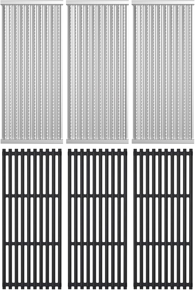 Outspark Cooking Grid Grates and Emitter Plates Replacement Parts for Charbroil TRU-Infrared Grills 3 4 Burner 463241314 433243911 463210011 463210312 G515-4700-W1, G515-4800-W1,Cast Iron