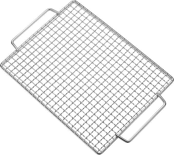 CAMPINGMOON Cooking Grid Campfire Grill Grid BBQ Replacement Grate 304 Stainless Steel Portable Handle (Silver 11.8 x 9.5)