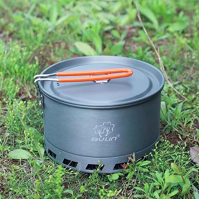Bulin Camping Pot, 1.5L/2.1L High Efficiency Backpacking Pot Ultralight Camping Cooking Set Cookware Gear with Heat-Proof Handle & Heat Exchanger for Outdoor Picnic Hiking Travel