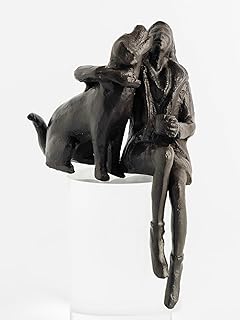 Cast Iron Sitting Woman and Dog Statue, Love Figurine, Gifts for Dog Lovers, Memorial Gifts for Women and Girls, Black