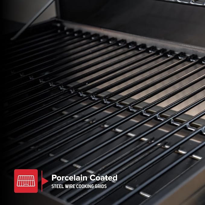 Nexgrill 17.5" Charcoal Grill with Side Shelf, 349 SQ In Cooking Space, Adjustable Chimney, Air Dampers, Temperature Gauge, Warming Rack, Barrel Smoker Grill for Camping, Picnics, and More - 810-0063