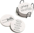Coasters for Drinks with Bible Verses, Set of 6 Absorbent Drinks Coasters with Holder Ceramic Drink Coaster with Cork Backing for Table Protection, Christian Coasters, Christian Gifts
