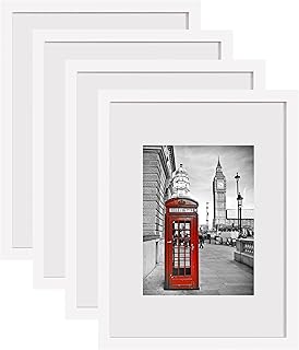 eletecpro 9x12 Picture Frame Set of 4 Made of Solid Wood and Real Glass Cover, Display 6x8 Photos with Mat or 9x12 without Mat, Wall and Tabletop Decor, Gallery Wall Art, White
