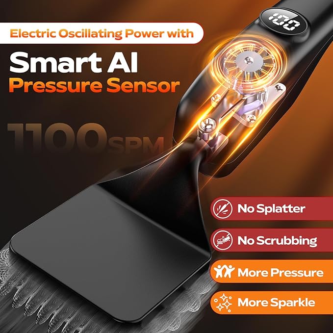 Reciprocating Electric Grill Brush, Bristle-Free Grill Brush for Outdoor Grill, BBQ Grill Brush, Grill Cleaner with 3 Replaceable Brush Heads, No Splash, Effort-Saving, Deep Cleaning, Black