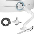 ARES WING Ultrawide Monitor Arms White with USB A/C, Heavy Duty Monitor Arm for 17 to 49 inch Screen, Holds 44 lbs, Adjustable Gas Spring Desk Mount with Clamp and Grommet Base