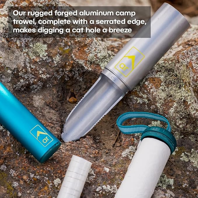 AR Adventure Ready Backpacking Trowel Toilet Kit - Includes Aluminum Camping Shovel, Toilet Paper, Packout Bags, Soap Flakes & Compressed Towelettes