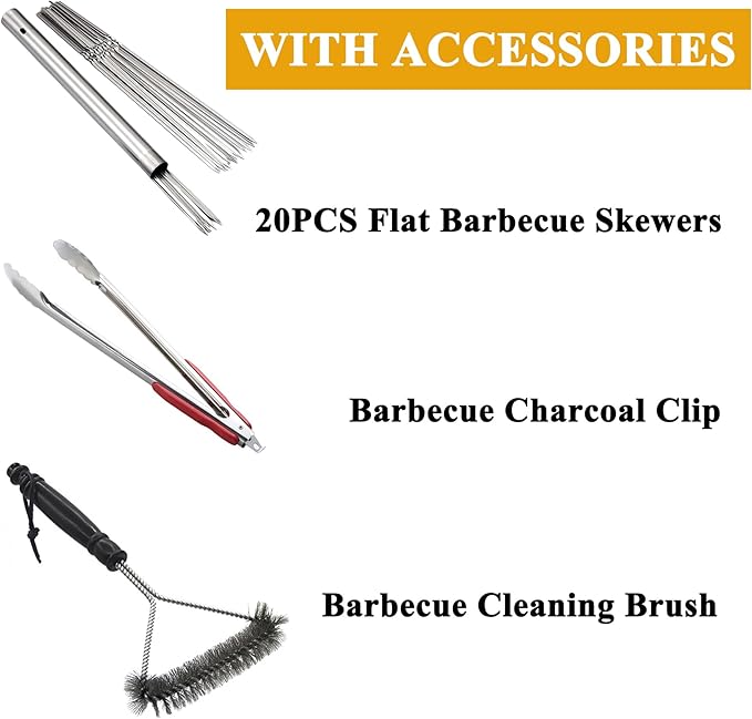 WILLBBQ Charcoal Grills Commercial Quality Portable Hibachi BBQ Lamb Skewer Detachable‌ Camping Barbecue Grill for Backyard Outdoor Cooking Use(39.4x7.1x5.1 inch With Accessories)