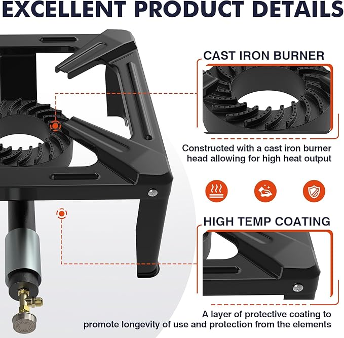 Llamaviva Portable Propane Camping Stove - Single Burner Outdoor Gas Stove for Wok Cooking, Seafood Boil & Tailgating, Heavy Duty Steel Propane Burner with 4ft Hose, Estufas de Gas, Portable Stove