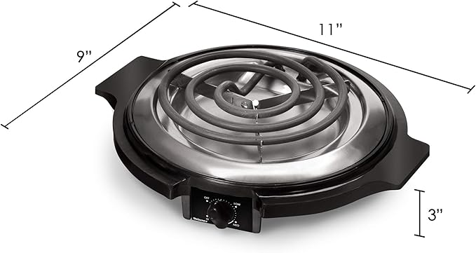 Elite Gourmet ESB-300X Single Countertop Coiled Burner, 1000 Watts Electric Hot Plate, Temperature Controls, Power Indicator Lights, Easy to Clean, Black (Pack of 2)