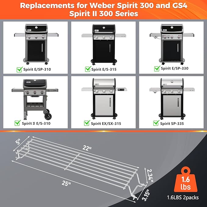 QuliMetal Stainless Steel Warming Rack for Weber Spirit 300, Grill Parts for Weber Spirit 2 300 Series Grills with Front Control Knobs, 7641 Upper Rack for Weber Genesis Silver Gold B/C Grills