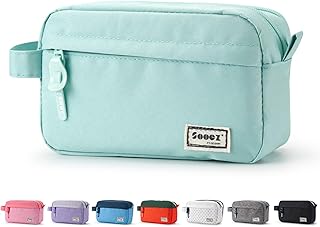Sooez Original High Capacity Pencil Case, Big Pencil Bag Pouch Box Organizer Pen Case, Aesthetic Supply for Girls Adults, Portable Journaling Supplies with Easy Grip Handle & Loop, Mint Green