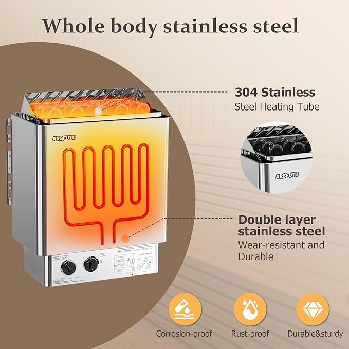 Sauna Heater 9KW 220V Electric Sauna Stove with UL Test Report Thermo-Hygrometer Sauna Hat Set for 310-460 Cu.ft Home Hotel Spa Sauna Room