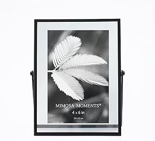 4x6 Black Metal Floating Picture Frame, Double Glass Tabletop Display, Modern Minimalist Photo Frame for Home & Office Decor