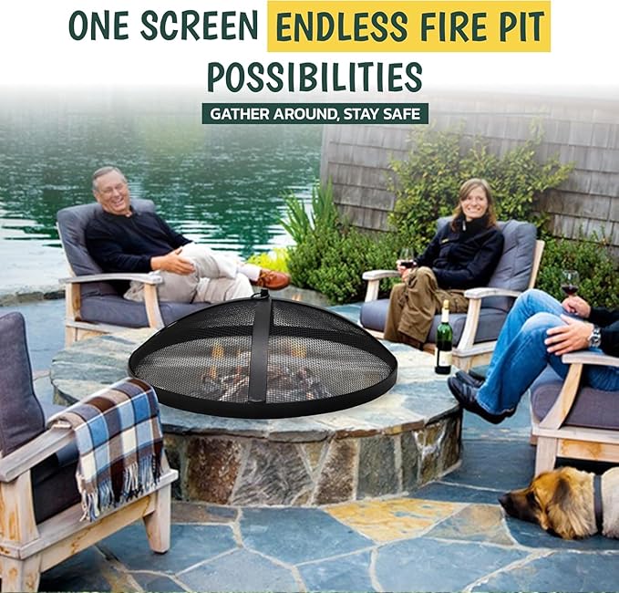 Fire Pit Screen for Solo Stove, 18.5" Fire Pit Spark Screen for Solo Stove Accessories -Carbon Steel Spark Protector Mesh Screen for Fire Pits as bonfire shield with Hook & Bonfire Shield Removal Tool