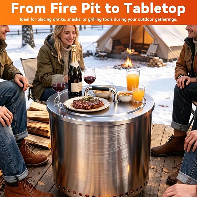 Fire Pit Lid for Solo Stove Bonfire 2.0, 19.5" 304 Stainless Steel Round Lid for SoloStove Accessories Bonfire and Other 19.5 inch Outdoor Firepit with Heat Resistant Handle