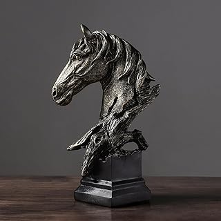 Creative Art Retro Horse Head Ornament,Resin Statue Ornaments,Abstract Style Sculptures,Living Room Dining Desk Decorations,Bookshelf Decorative Objects,Office Decor(7.9"/Black)
