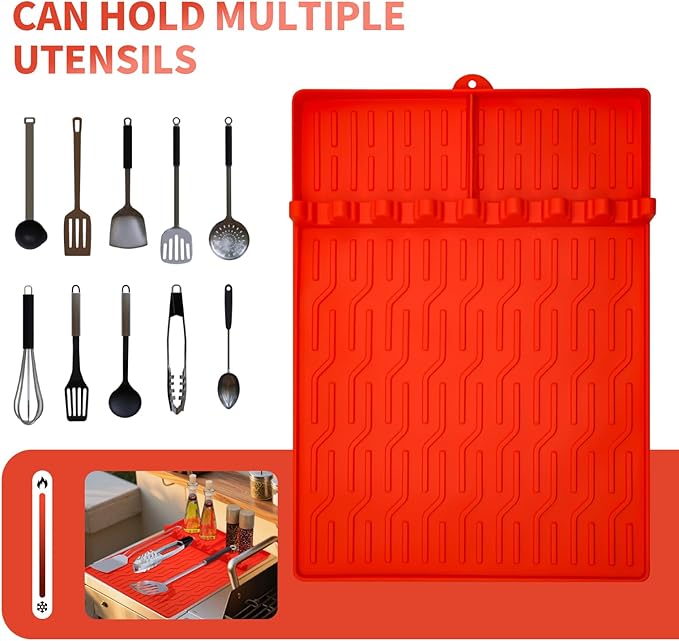 Silicone Grill Mat Compatible with Blackstone, Silicone Griddle Tools Mat with Drip Pad, Spatula Pad Griddle Accessories for Outdoor BBQ or Kitchen Countertop (Orange)