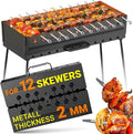 Charcoal Grill for 12 Skewers - Portable Barbecue Camp Grills Mangal Schaschlik - Foldable Metal Mangal - Kebab Shish BBQ for EDC Picnic Outdoor Cooking Camping Hiking (Skewers Not Included)
