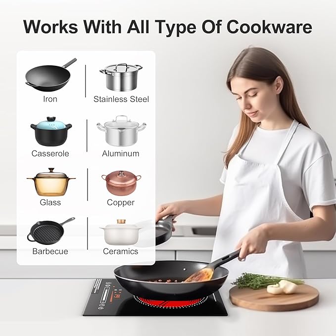 1800W Electric Cooktop Single Burner, 110V Electric Stove with LED Touch Control, 10 Power Levels, Child Safety Lock, Timer & Overheat Protection.