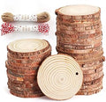 50Pcs Wood Slices for Crafts, 2.4"-2.8" Unfinished Wood Circles for Crafts with Pre-drilled Hole and String, Unfinished Wood Rounds for Home Decor, Painting, Wooden Coasters, DIY, Party Wedding Decor
