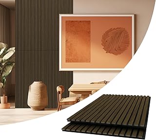AKUMAX 2 Pack Acoustic Panels,Wood Slat for Wall and Ceiling-Art Acoustic Foam Panels 96x24Inches 3D Wall Panels High Density Sound Dampening Panels (Black Walnut, 2pcs-24in*48in)