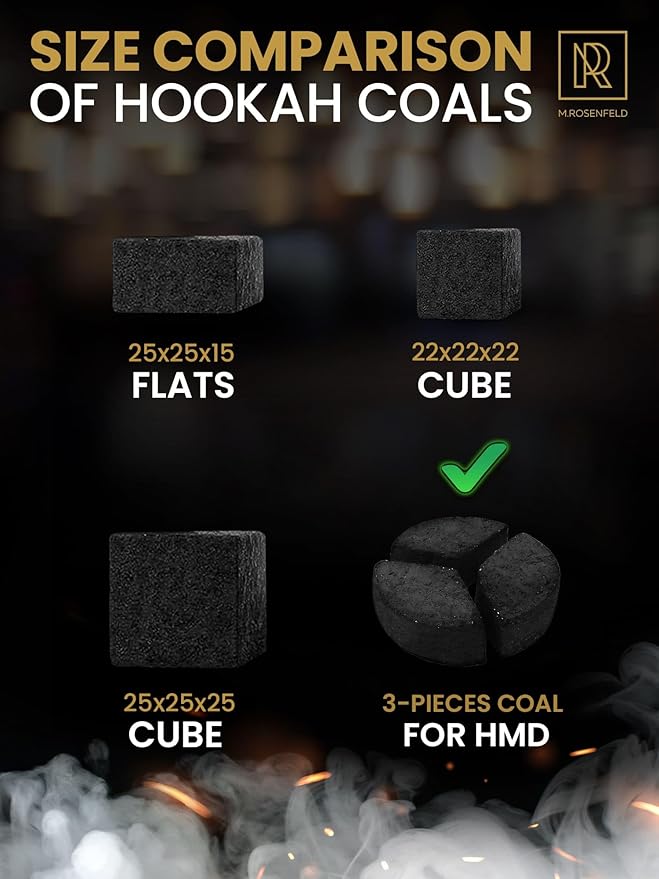 84 pcs of Hookah Charcoal Designed Specially for HMD - Premium Hookah Coals Hurricane 3 Pieces Coal Element fits All HMD – 1.2 KG (2.6 lbs) – Premium Quality 100% Natural NOT Quick Light Hookah Coals