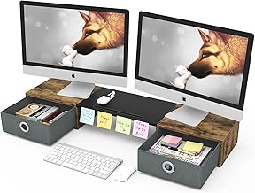 WESTREE Dual Monitor Stand Riser with Two Drawers, Extra Large Storage Monitor Stand for 2 Monitors, Desktop Organizer Stand Storage for Computer,Laptop,Screen,Printer,TV