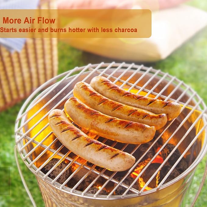 15 Inch Grill Grate, Round Fire Pit Replacement, Stainless Steel BBQ Cooking Grid, Non-Stick Camping Grill for Outdoor, Backyard & Party Use, Fits Round Fire Pits & Portable Cookware