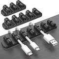 SOULWIT Upgraded Cable Holder, Cable Management Cord Organizer Clips Silicone Self Adhesive for Desktop USB Charging Cable Power Cord Bedside Wire PC Office Home (3/5/7 slot,Black)