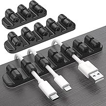 SOULWIT Upgraded Cable Holder, Cable Management Cord Organizer Clips Silicone Self Adhesive for Desktop USB Charging Cable Power Cord Bedside Wire PC Office Home (3/5/7 slot,Black)