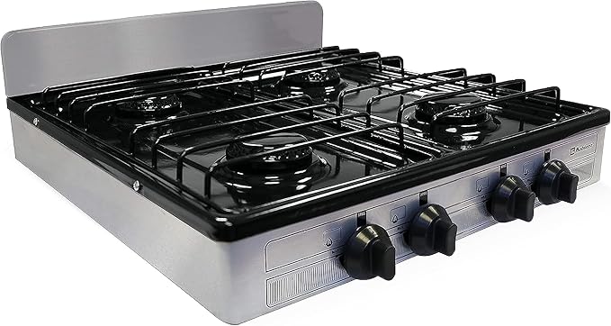 Koblenz PSK-400S 4 Portable Porcelain Cover and Four 16,000 BTU Burners, Stainless Steel Stove for Propane Gas, Silver