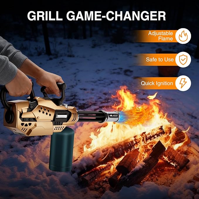 ARTFLAMM Powerful Propane Torch, Kitchen Blow Torch Gun with Adjustable Flame, Detachable Flamethrower Cooking Torch for Searing Steak, Camping, BBQ, Welding (Tank Not Included)