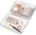 Clear Drawer Organizer Bins Set, Transparent Rectangle Trays, Dresser Bathroom Makeup Vanity Organization and Storage Bins Office Desk Drawer Dividers Organizers (3pc - 9×6×2")