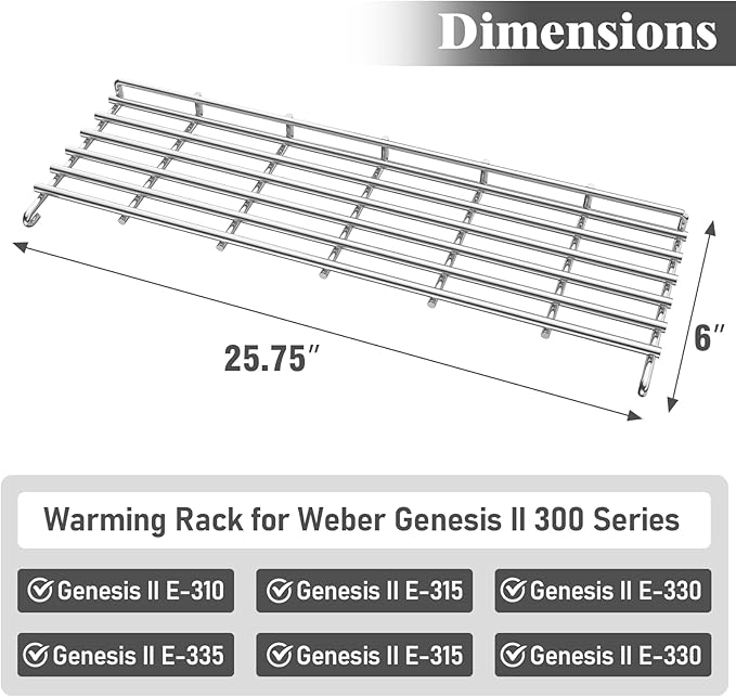 Uniflasy Stainless Steel Grill Warming Rack for Weber Genesis II 300 Series Gas Grills, Genesis II E-310/E-315, II E-330/E-335, II S-310/S-335 Grill Parts, Replacement Parts for Weber 66044, 25 inch
