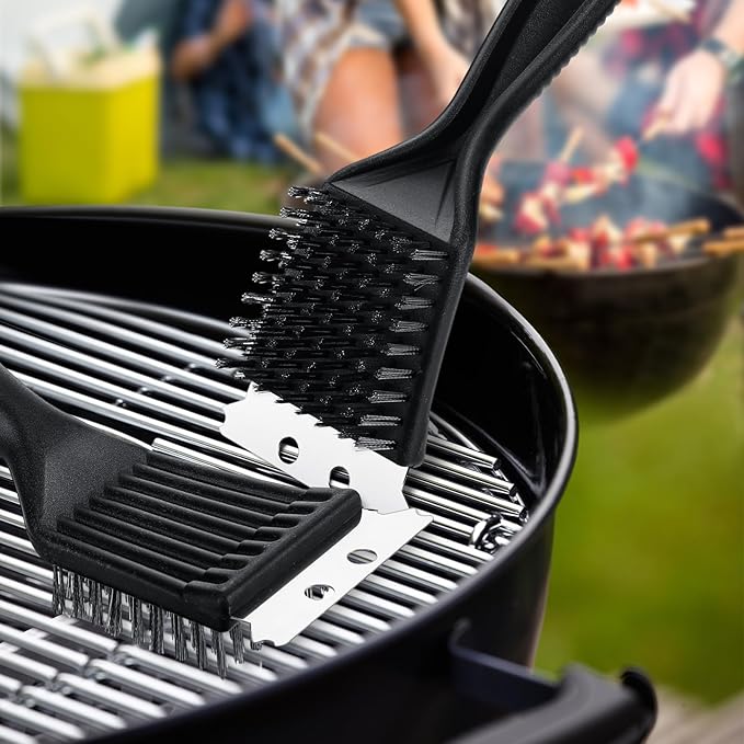Sliner 6 Pcs 8 Inch Grill Brush with Scrap Black Scrubbing Stainless Steel Wire Grill Cleaner Brush BBQ Accessories for Indoor Outdoor Grate Remove Grease Burnt Food