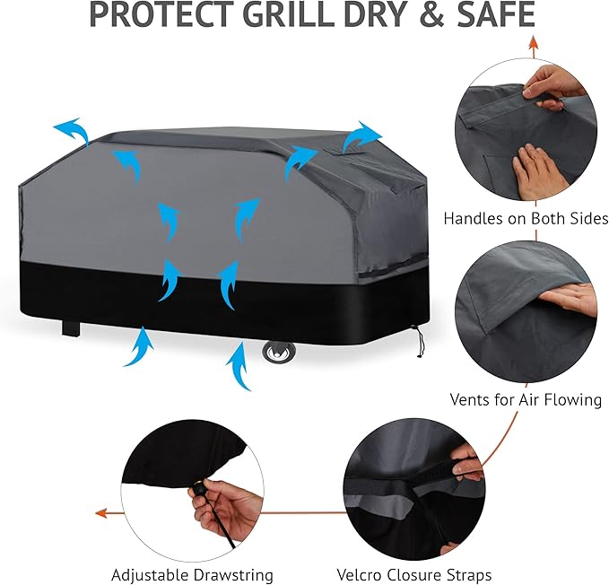 Heavy Duty Grill Cover 65 Inch, 600D Oxford Water Resistant UV & Fade Resistant BBQ Cover for Weber Char-Broil Dyna Glo Nexgrill Charcoal Gas Grill (65”W x 26”D x 45”H, Gray/Black)