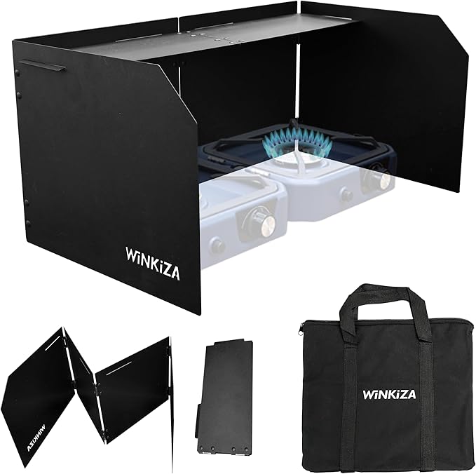 WINKIZA Camping Stove Windscreen Outdoor Foldable Gas Stove Windshield, Camping Wind Blocker with a Storage Bag for Butane Stoves, Propane Stoves, Camping, Hiking, Picnic, Cooking (Stove Not Included)