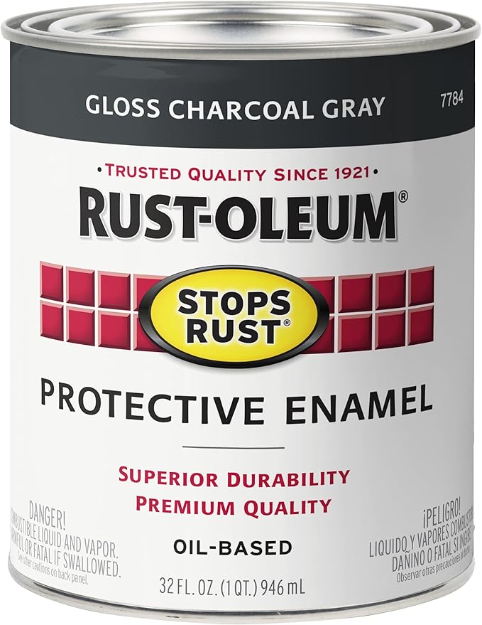 Rust-Oleum 7784502-2PK Stops Rust Brush On Paint, Quart, Gloss Charcoal Gray, (Pack of 2)
