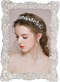 DIKAR 4x6 Picture Frame with Rhinestones and Pearls for Wedding Gift, Wedding Picture Frame Silver Plated for Tabletop Display (Real Glass)