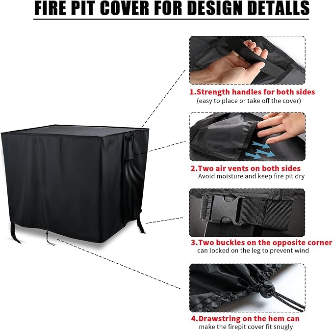 Rectangular Fire Pit Cover 71 Inch,Propane Gas Fire Pit Table Cover,Outdoor Waterproof Firepit Table Cover - 71 X 40 X 27 Inch
