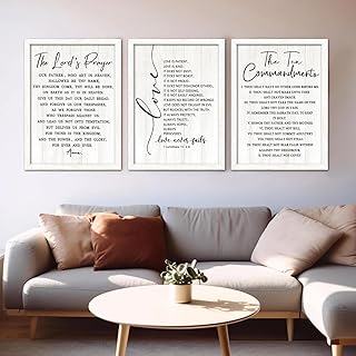 Vintage Rustic Bible Verse Framed Wall Art Set of 3, 16''×24'' Retro Positive Religious Christian Quotes Sign for God Jesus Christ Prayer, Cottagecore Holy Inspirational Catholic Scripture Decor