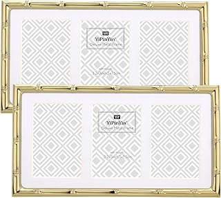 YiPinYin Gold 3-2x3'' Multi Bamboo Detail Designs Metal Picture Frame 3 Section Frame 2pack,Baby Nurse frames With Soft Touch Velvet Backing for Desktop and Wall Décor