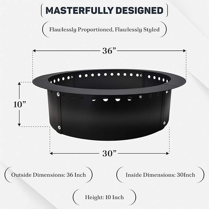 FEBTECH Smokeless Fire Ring 36" - Carbon Steel Outdoor Fire Ring with Heat Resistant Coating - The Perfect Smokeless Fire Pit Insert for DIY Bonfires, Family Gatherings, and Outdoor Camping