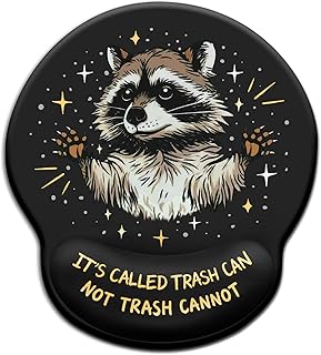 Mouse Pad with Wrist Rest, Funny Trash Raccoon Ergonomic Mousepad Wrist Support for Desk, Cute Animial Gaming Mousepads for Wireless Mouse Computer Work Home Desk Accessories Office Supplies Black